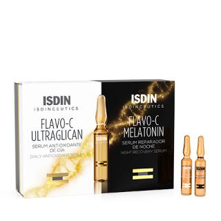 Isdin Isdinceutics Pack Day & Night Flavo C Ultraglican + Flavo C Melatonin, Antioxidante Día y Noche 20u x2ml